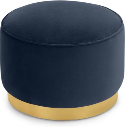 An Image of Hetherington Large Brass Base Pouffe, Royal Blue Velvet