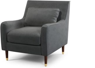 An Image of Content by Terence Conran Oksana Armchair, Plush Shadow Grey Velvet with Dark Wood Brass Leg