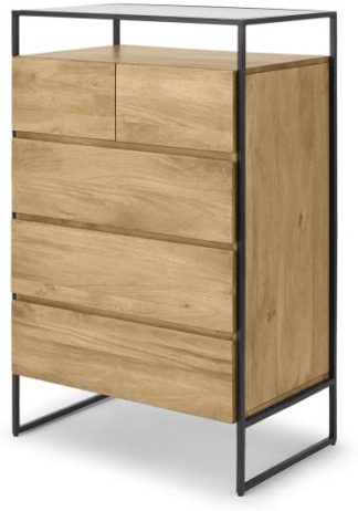 An Image of Kilby Tall Multi Chest of Drawers, Light Mango Wood & Glass