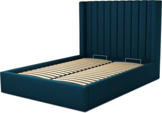 An Image of Custom MADE Cory Double size Bed with Ottoman, Navy Wool