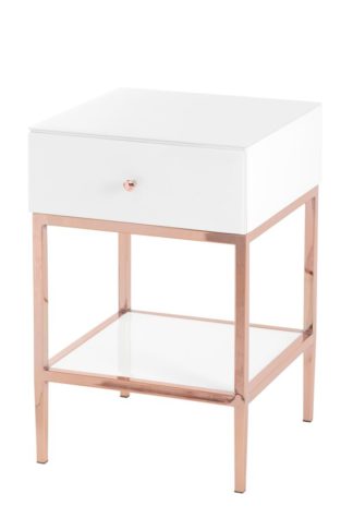 An Image of Stiletto Toughened White Glass and Rose Gold Side Table