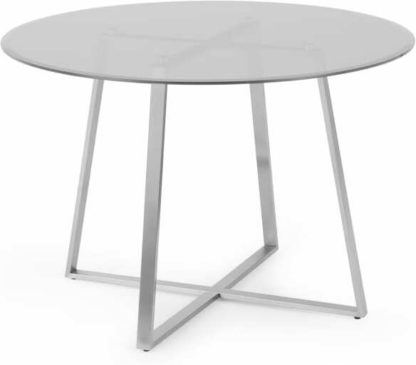An Image of Haku 4 Seat Round Dining Table, Brushed Stainless Steel and Smoked Glass
