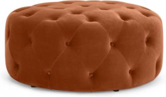 An Image of Hampton Large Round Pouffe, Nutmeg Orange Velvet