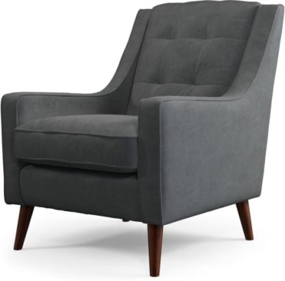An Image of Content by Terence Conran Tobias, Armchair, Plush Shadow Grey Velvet, Dark Wood Leg