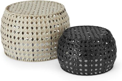 An Image of Aakko Set of 2 Poly Rattan Decorative Stools, Natural