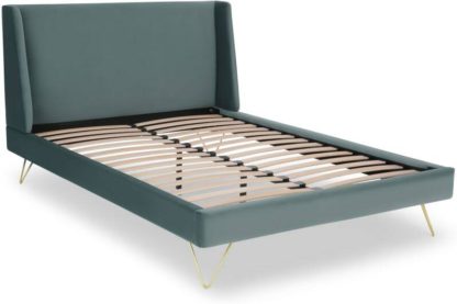 An Image of Elona Double Bed, Marine Green Velvet & Brass Legs