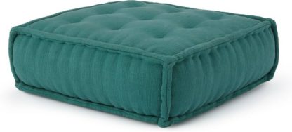 An Image of Sully Large Floor Cushion, Teal Cotton Slub