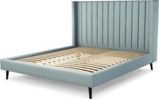 An Image of Custom MADE Cory Super King size Bed, Sea Green Cotton with Black Stained Oak Legs