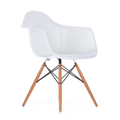 An Image of Vitra Eames DAW Armchair New Height Ice Grey Dark Maple Base