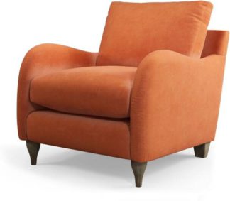 An Image of Custom MADE Sofia Armchair, Plush Coral Velvet with Light Wood Leg