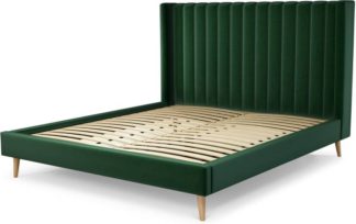 An Image of Custom MADE Cory Super King size Bed, Bottle Green Velvet with Oak Legs