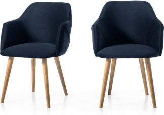 An Image of Set of 2 Lule Carver Dining Chairs, Royal Blue Velvet and Oak