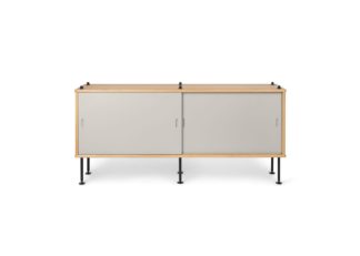 An Image of Carl Hansen & Søn BM0253 SHELVING CABINET Oiled Oak Grey Door Black Legs 150x69cm