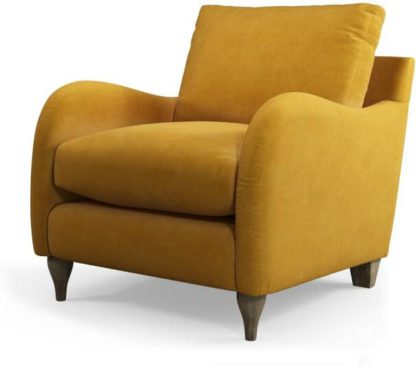 An Image of Custom MADE Sofia Armchair, Plush Tumeric Velvet with Light Wood Leg