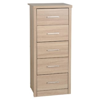 An Image of Lennon Narrow Oak 5 Chest of Drawer Oak