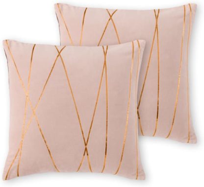 An Image of Lonford Set of 2 Velvet Cushion, 45x45, Plaster Pink & Copper