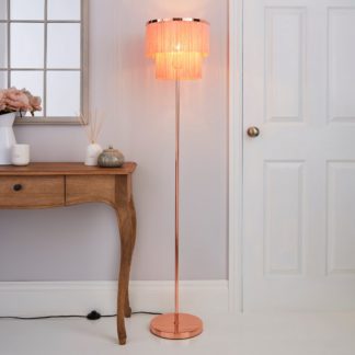 An Image of Jaz Fringe Pink Floor Lamp Pink