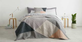 An Image of Bloco Patchwork Bedspread, Pink & Grey