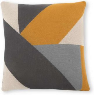 An Image of Holden Cotton Knit Cushion 45 x 45cm, Yellow/Grey