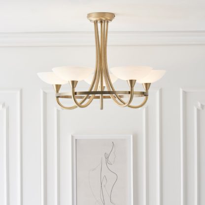 An Image of Endon Cagney 5 Light Semi Flush Ceiling Fitting Brass Brown
