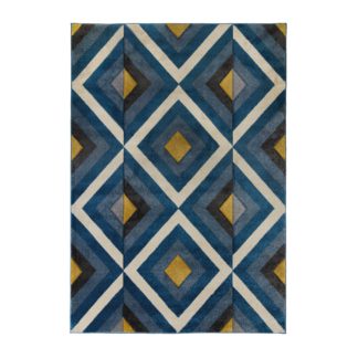 An Image of Paloma Geometric Rug Blue, Yellow and Black