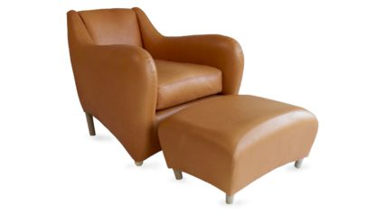 An Image of Scp Balzac Armchair & Footstool Utah Russet Leather