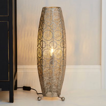 An Image of Manila Moroccan 60cm Chrome Floor Lamp Silver