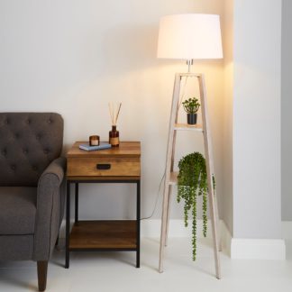 An Image of Beaumont Plant Stand Natural Wood Floor Lamp Grey