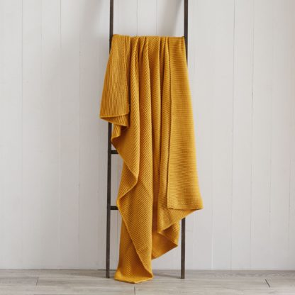 An Image of Chunky Knit Breckon Ochre Throw Ochre (Yellow)