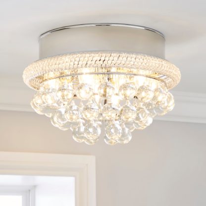 An Image of Edna Glam Integrated LED Glass Droplets Flush Ceiling Fitting Silver