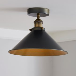 An Image of Logan 1 Light Pendant Grey Industrial Semi-Flush Ceiling Fitting Black and Gold