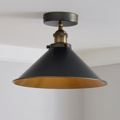 0ea8831381815d9c7af49cbd7117c6a24c27e36020251a15d03ab23d663c7481-1.jpg An Image of Logan 1 Light Pendant Grey Industrial Semi-Flush Ceiling Fitting Black and Gold