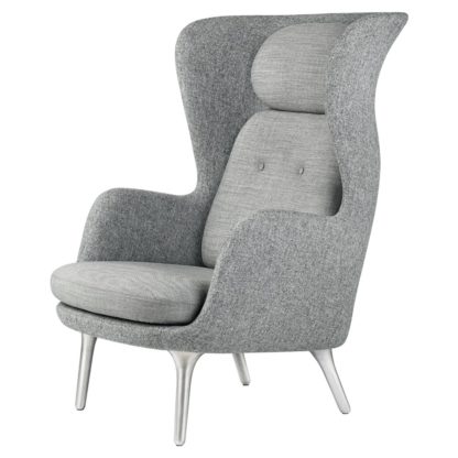 An Image of Fritz Hansen Ro Easy Chair Dark Blue Fabric Aluminium Legs