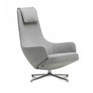 An Image of Vitra Repos Armchair Cosy Pebble Polished Base Glides for Carpet