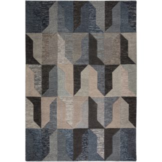 An Image of Regent Navy Wool Rug Navy Blue and Grey