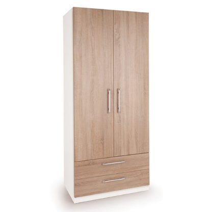 An Image of Euston 2 Drawer Single Wardrobe White/Natural