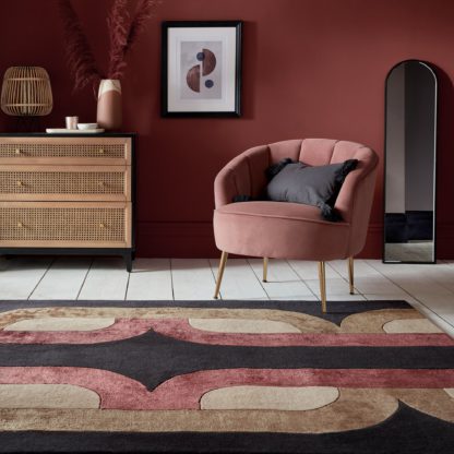 An Image of Kata Wool Mix Rug Black, Brown and Red