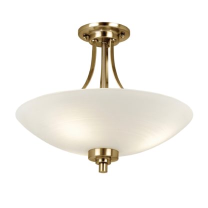 An Image of Endon Welles 3 Light Flush Ceiling Fitting Brass Brown and White