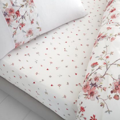 An Image of Catherine Lansfield Jasmine Floral Fitted Sheet White and Pink