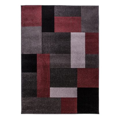 An Image of Red Chunky Blocks Rug Red, Grey and Black