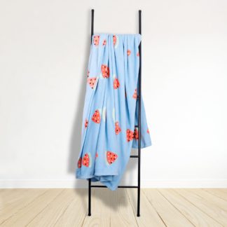 An Image of Watermelon Fleece 230cm x 255cm Blue Throw Blue, Red and White