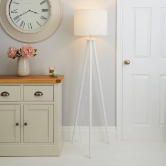 An Image of Jandia Wooden Tripod White Floor Lamp White