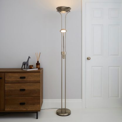 1e913d287ec44563292618bb442fd23eda36fc6ff02de3ce7f4d40be521ce083-1.jpg An Image of Father and Child 2 Arm Satin Chrome Floor Lamp Chrome (Silver)