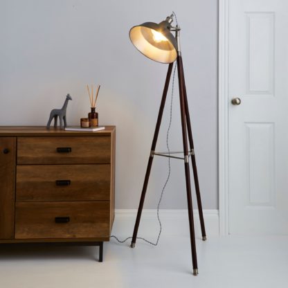 1f0d014810da2a9671bbe69eb577ae83118e0f9fc45cd3761af031e02d444552-1.jpg An Image of Lucas Tripod Dark Wood Industrial Floor Lamp Grey