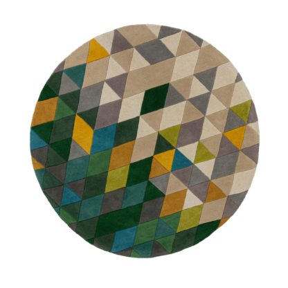 An Image of Prism Wool Circle Rug Green, Yellow and Blue