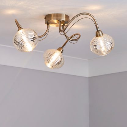 An Image of Temossi 3 Light Mercury Glass Semi-Flush Ceiling Fitting Champagne, Antique Brass