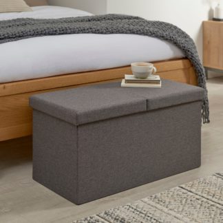 An Image of Split Lid Grey Ottoman Faux Linen Grey