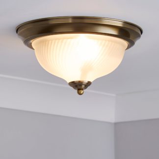 An Image of Antique Brass Frosted Flush Light Fitting Bronze