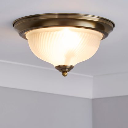 An Image of Antique Brass Frosted Flush Light Fitting Bronze