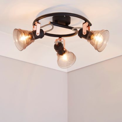 An Image of Milas 3 Light Black Industrial Semi-Flush Ceiling Fitting Black